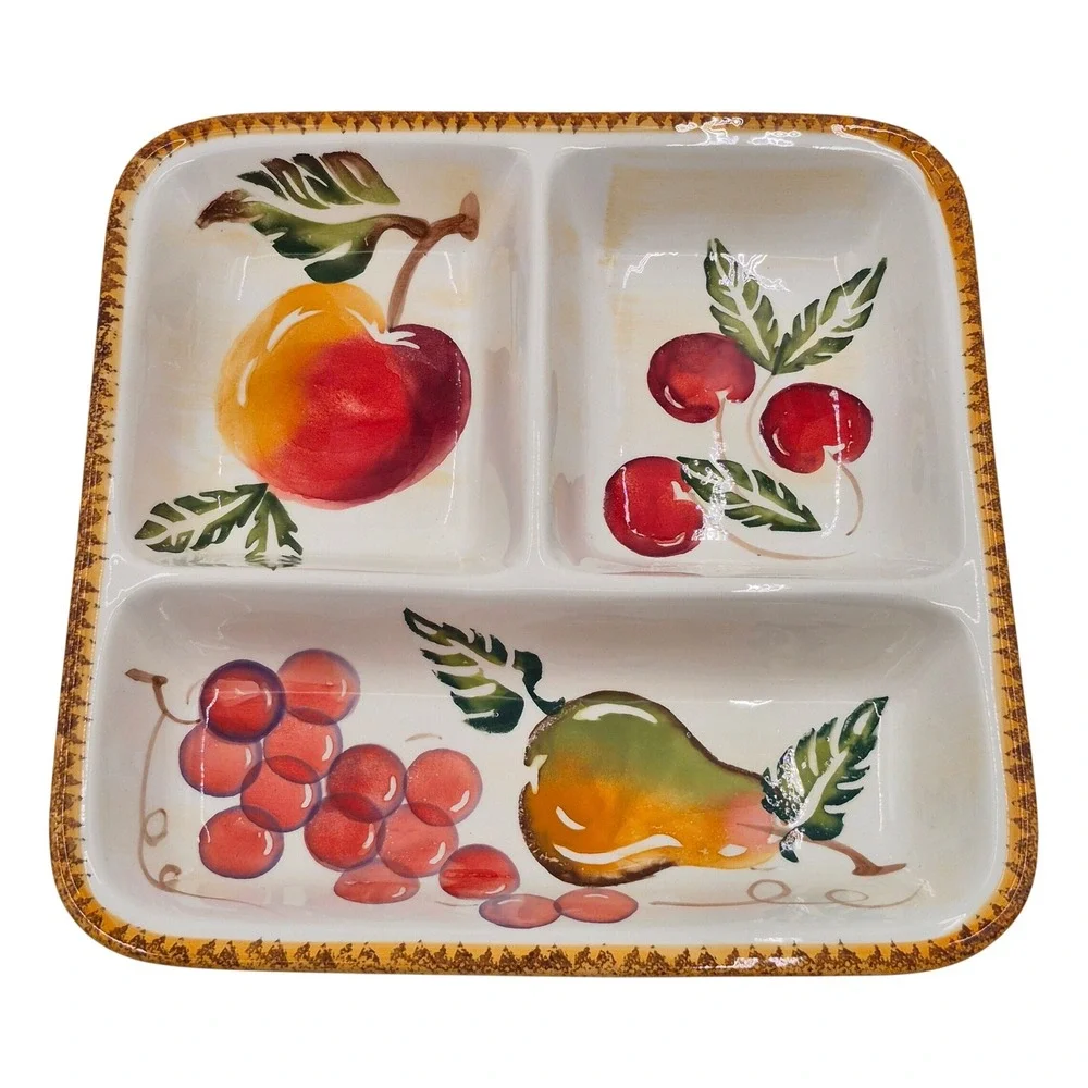 Potter & Smith Fruit Pear Grapes Apple Cherry Chips and Dip Serving Platter Dish